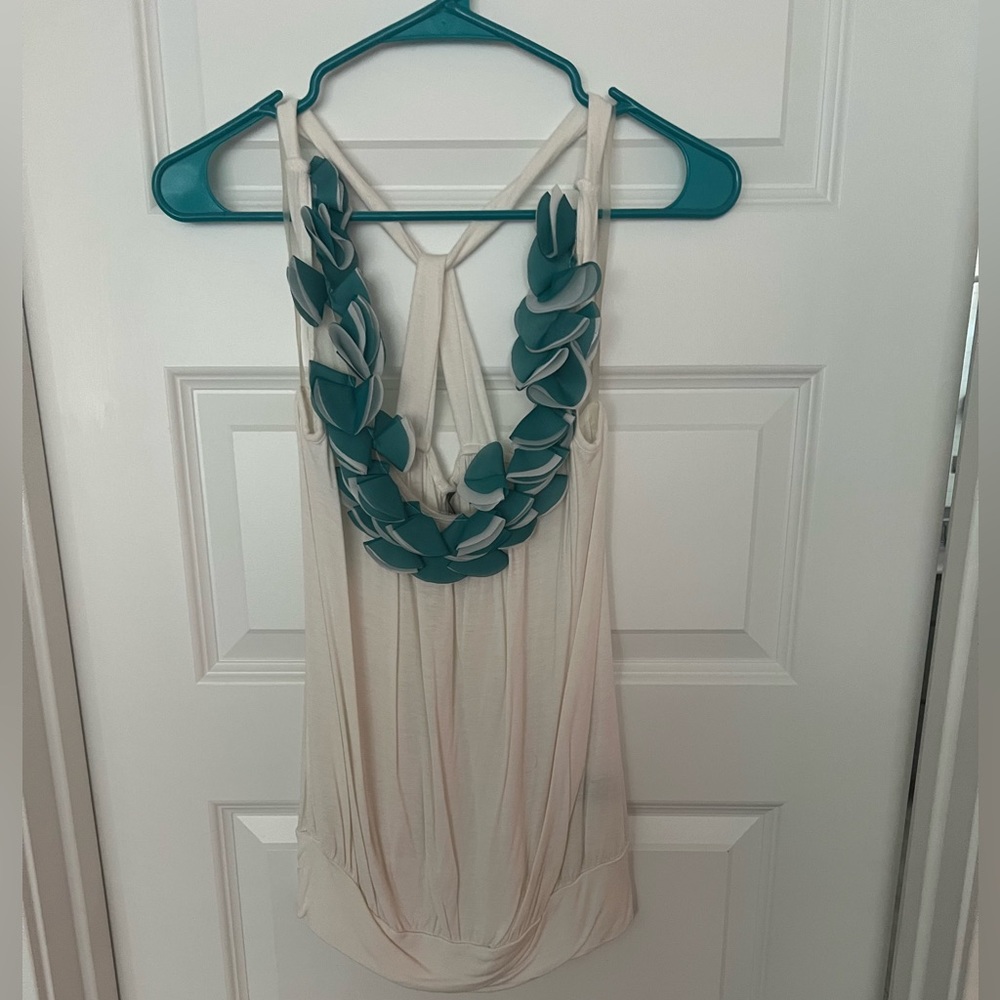 Cream and turquoise tank